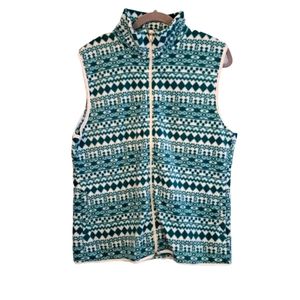 Laura Scott Patterned Zip Up Fleece Vest Green White Size XL